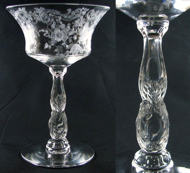 Cambridge #3625 Saucer Champage w/ # 772 Chantilly Etch