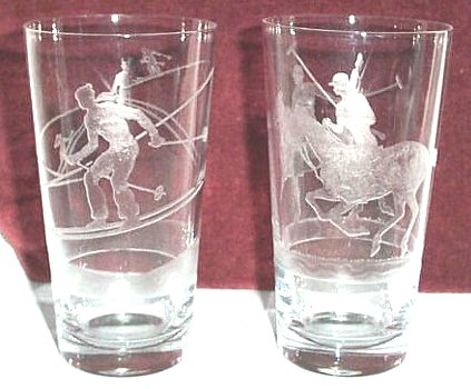 Heisey # 496 Skier & # 495 Polo Player Etches