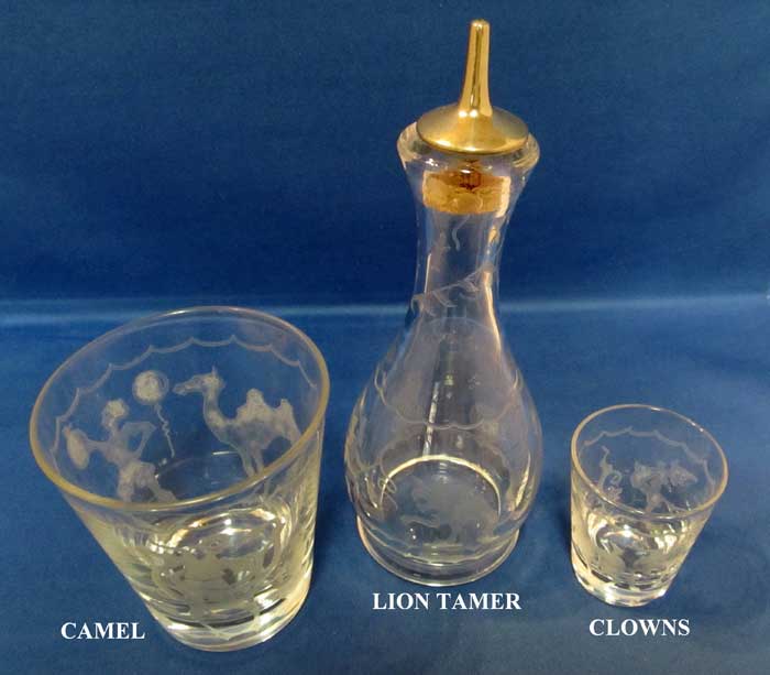 Heisey Oakwood Barware with Circus Etch