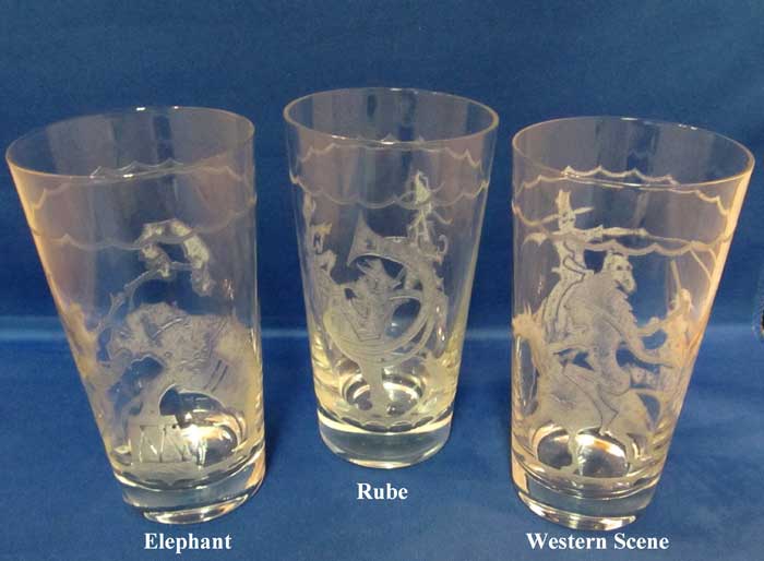 Heisey Oakwood Tumblers with Circus Etch