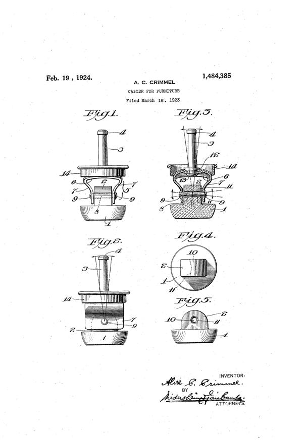 Sneath Furniture Caster Patent 1484385-1