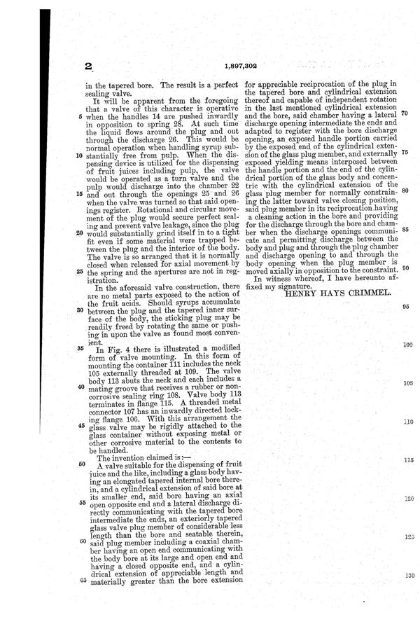 Sneath Dispenser Valve Patent 1897302-3