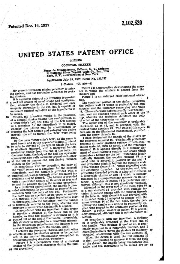 National Silver Deposit Ware Cocktail Shaker Patent 2102520-2