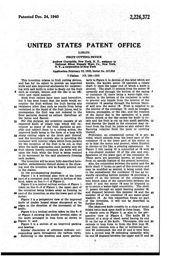 National Silver Deposit Ware Fruit Cutter Patent 2226372-2