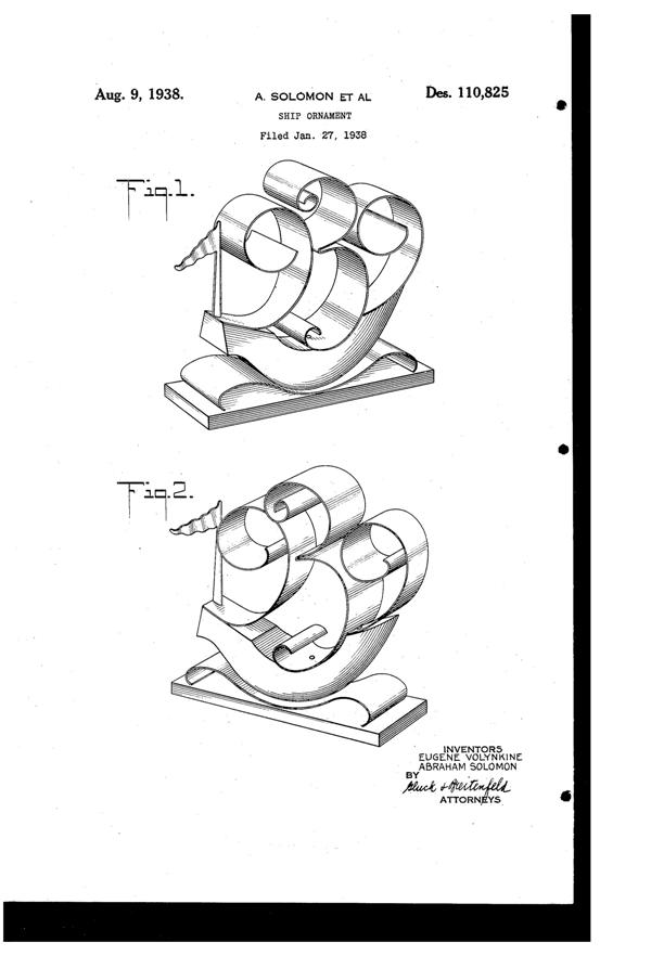 National Silver Deposit Ware 1939 Ship Ornament Design Patent D110825-1