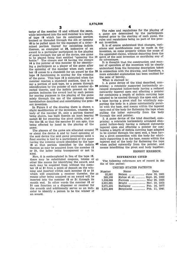 Krebeck Chance Game Device Patent 2574398-3