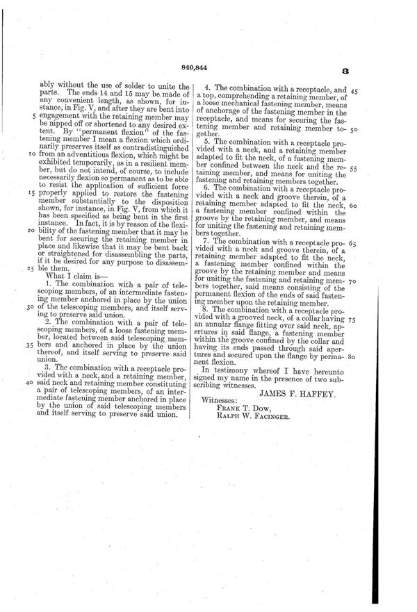 U. S. Glass Jug Top Patent  840844-4