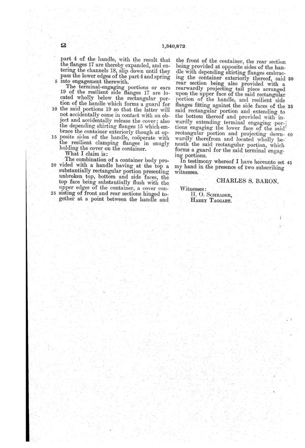 U. S. Glass Jug Top Patent 1340872-3