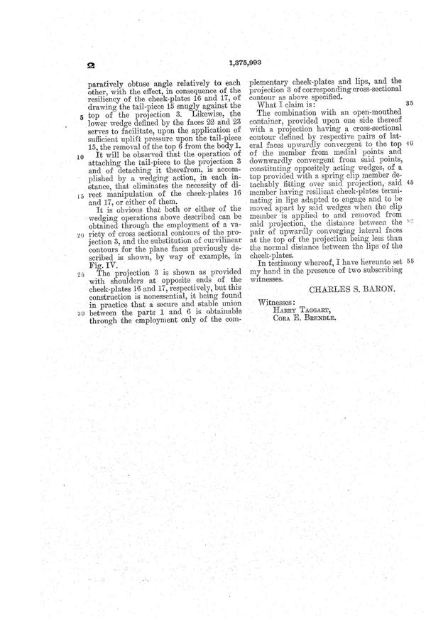 U. S. Glass Jug Top Patent 1375993-3