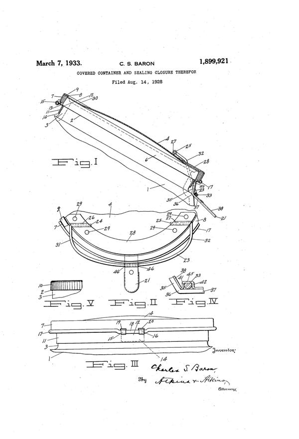 U. S. Glass Container Lid Patent 1899921-1