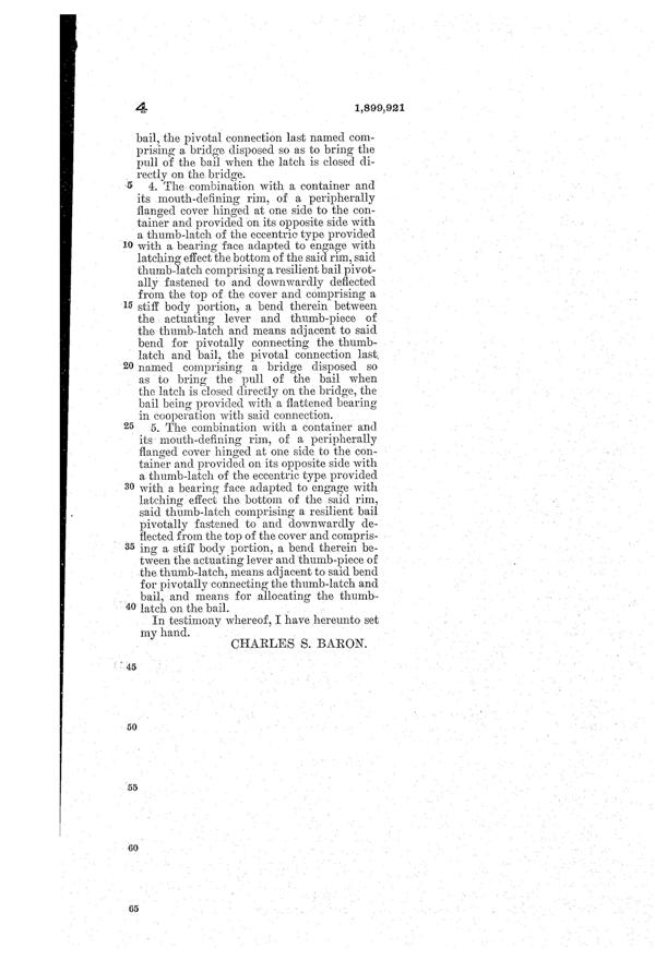U. S. Glass Container Lid Patent 1899921-5