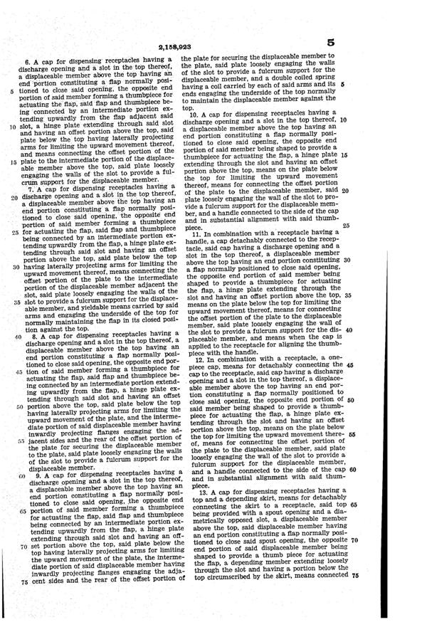 U. S. Glass Jug Top Patent 2158923-8