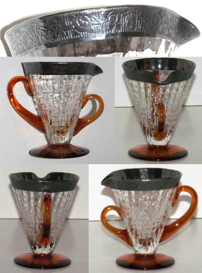 Bryce Two-Handled Bi-Color Creamer w/ Tiffin Rambler Rose Platinum Border