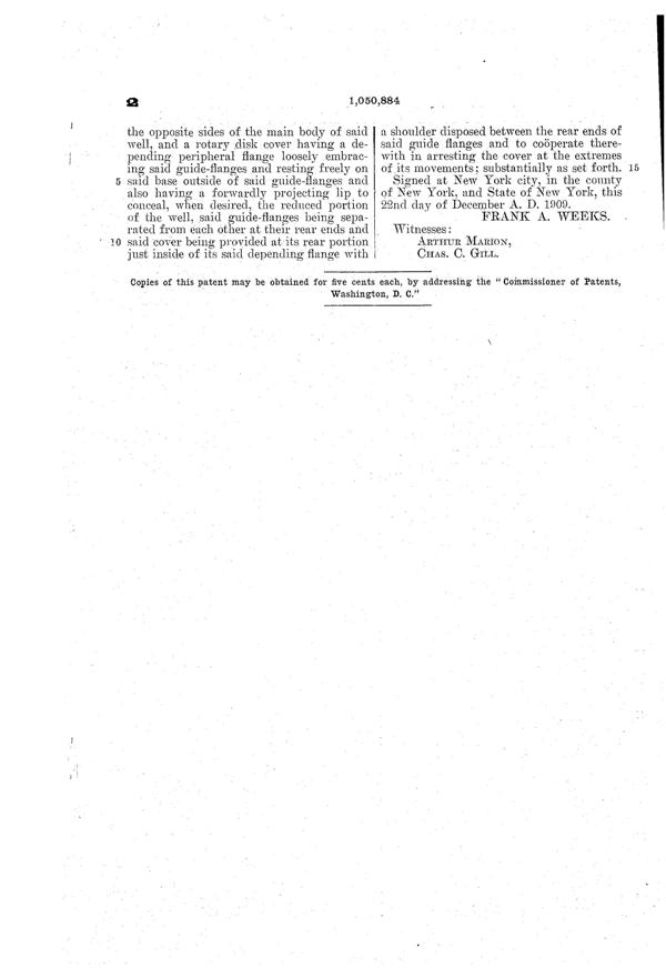 Weeks Inkstand Patent 1050884-3