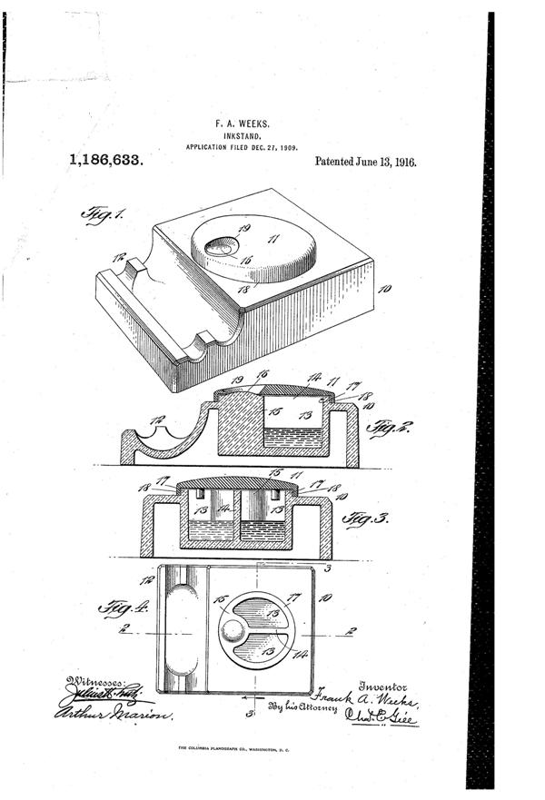 Weeks Inkstand Patent 1186633-1