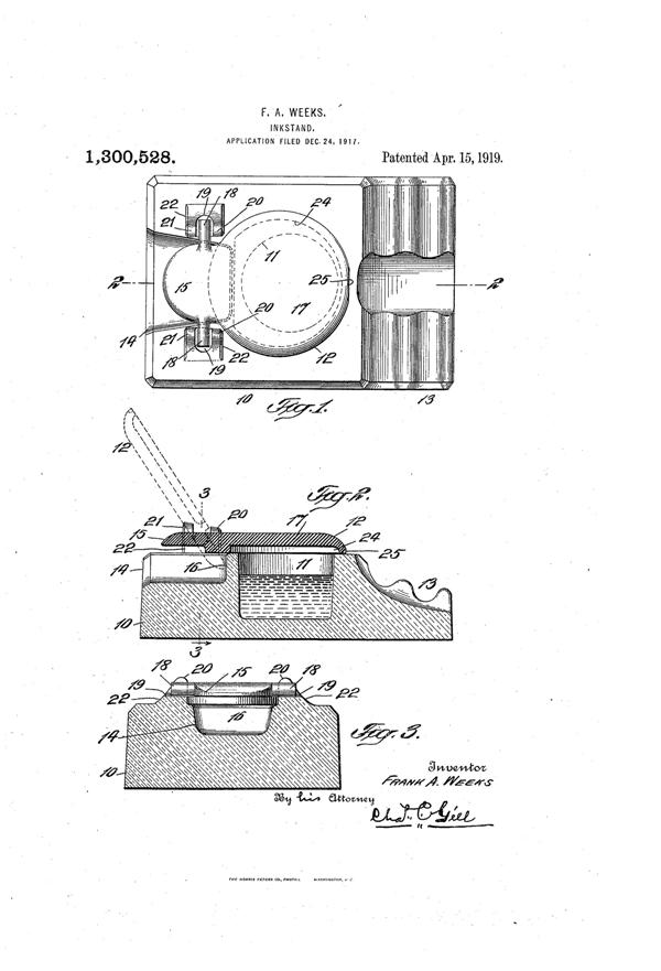 Weeks Inkstand Patent 1300528-1