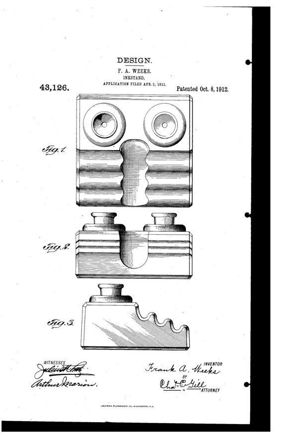Weeks Inkstand Design Patent D 43126-1