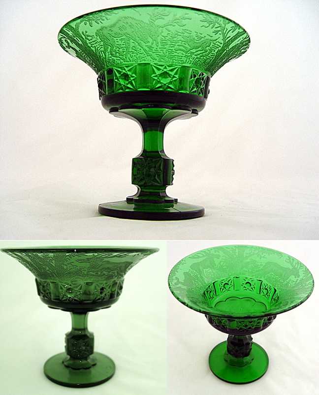 L. G. Wright #72-1 Daisy & Cube Compote w/ Forest Etch