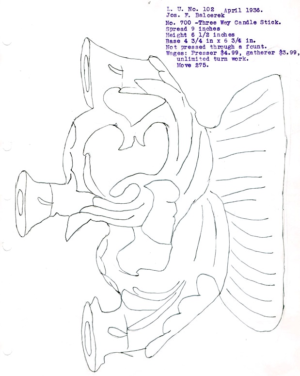 L. E. Smith # 700 Triple Candleholder Drawing