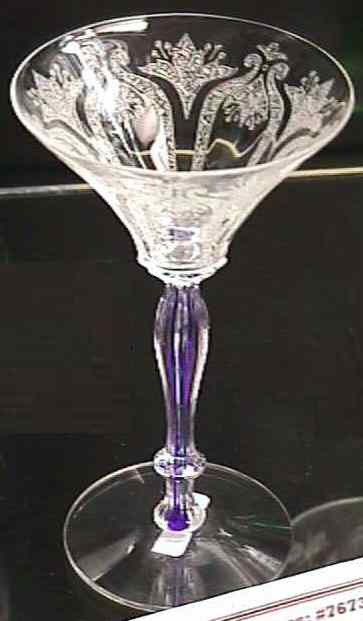 Morgantown # 7673 Lexington w/ Ritz Blue Filament Stem & Fairwin #790 Etch