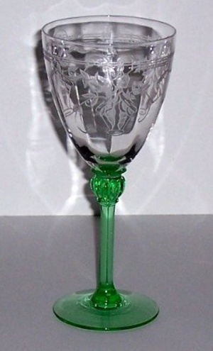 Morgantown # 7624 Water Goblet w/ #760 Kyoto Etch