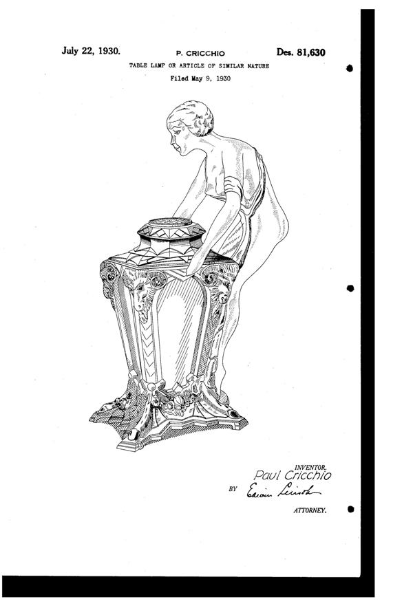 Wrought Iron & Art Glass Fixture Lamp Design Patent D 81630-1