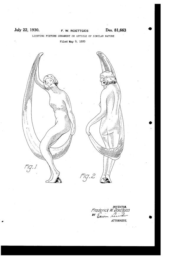 Wrought Iron & Art Glass Fixture Lamp Ornament Design Patent D 81663-1