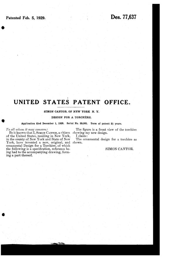La Belle Specialty Lamp Design Patent D 77637-2