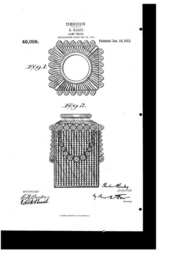 Jefferson Light Fixture Shade Design Patent D 42098-1