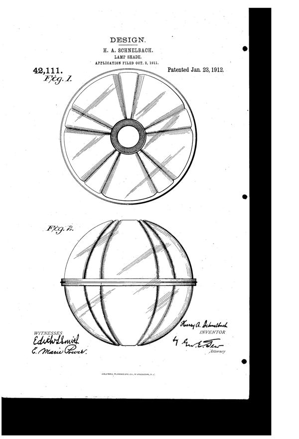 Jefferson Light Fixture Shade Design Patent D 42111-1