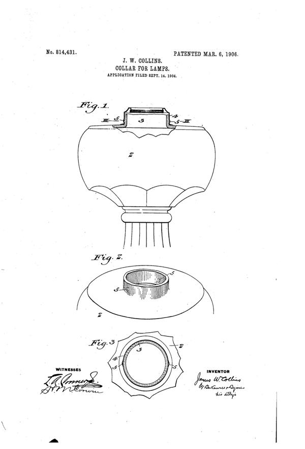 New Martinsville Lamp Collar Patent  814431-1