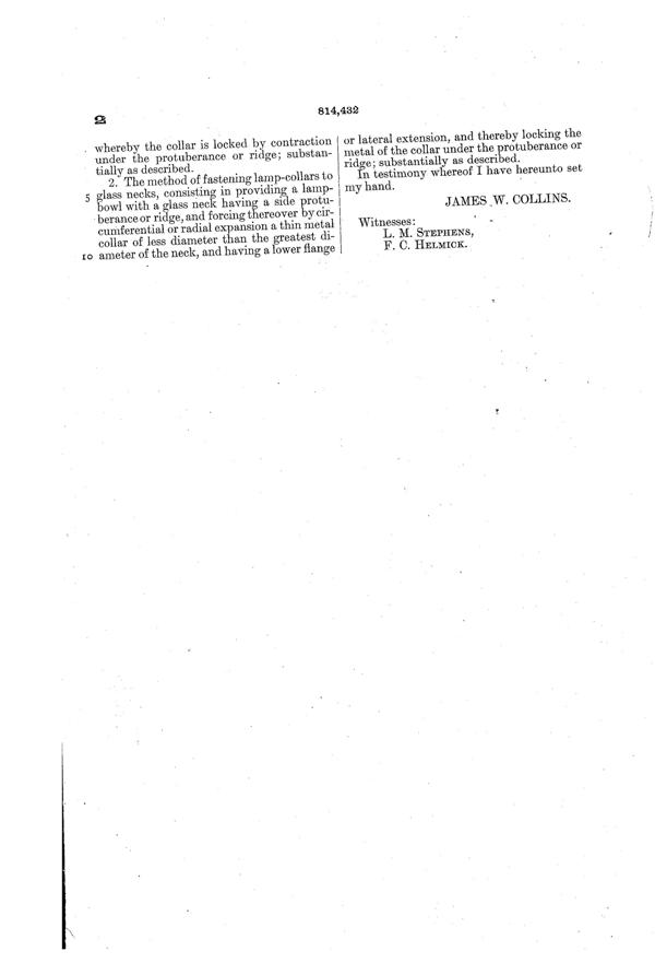 New Martinsville Method of Attaching Lamp Collars Patent  814432-3