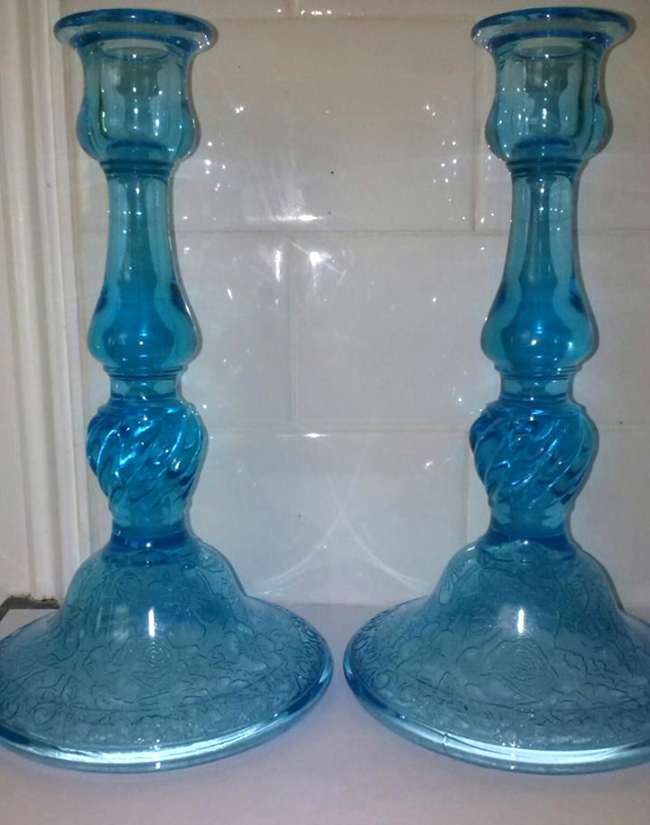 Tiffin #  326 Flower Garden with Butterflies Candlesticks