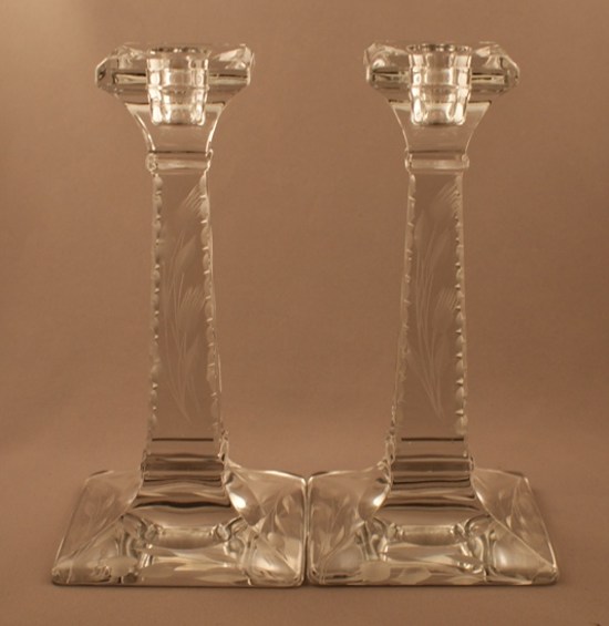 Heisey #  21 Aristocrat Candlesticks w/ Cornflower Cutting