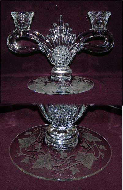 Heisey #1567 Plantation Candlestick with #516 Plantation Ivy Etching