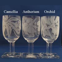 Hawaii Glass and Art Sandcarvings on Heisey New Era Goblets