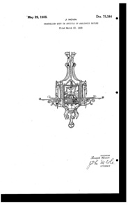 Centre Lighting Fixture Mfg. Chandelier Design Patent D 75384-1