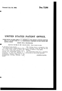 Centre Lighting Fixture Mfg. Chandelier Design Patent D 75864-2
