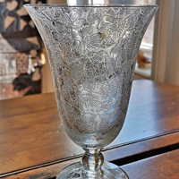 Imperial #3400 Candlewick Footed Tumbler w/ Rose of Sharon Etchea Roses