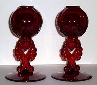 New Martinsville #4554 Janice Candlesticks w/ Peg Vases