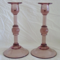 New Martinsville #  10 Ball Stem Amethyst Candlesticks