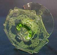 New Martinsville "Notched Hexagon" Candleholder with Acanthus etch
