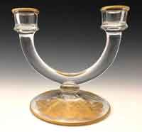 Paden City "Betsy" Two-Light Candlestick with Lotus #793 Golden Corsage Decoration