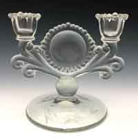 Paden City # 555 Vermillion Two-Light Candlestick with Cutting