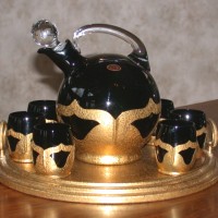Cambridge #3400 Farber Bros Gold Mosaic Cocktail Set w/ Tray