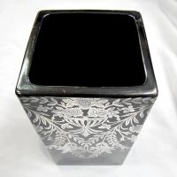 New Martinsville # 134 Square Vase w/ Unknown Silver Overlay