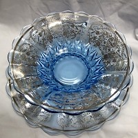 New Martinsville #4513 Janice Bowl & # 4530 Underplate w/ Unknown Silver Overlay