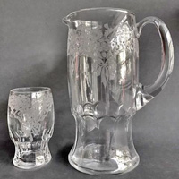 New Martinsville Pitcher and Tumbler w/ Roberto Etch