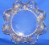 New Martinsville #  42 Radiance Dish w/ Garden Silver Overlay