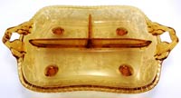 New Martinsville #  37/4  Relish with Meadow Wreath Etch